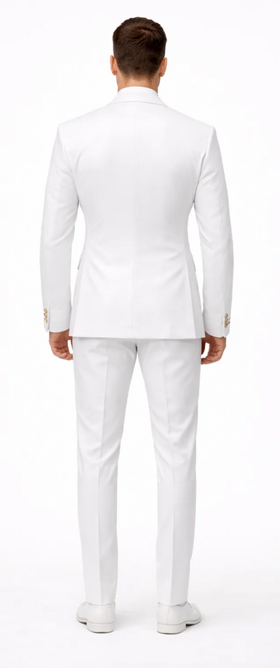 Rossiman Men's White Slim Fit Suit – Double-Breasted 3-Piece Formal Ensemble