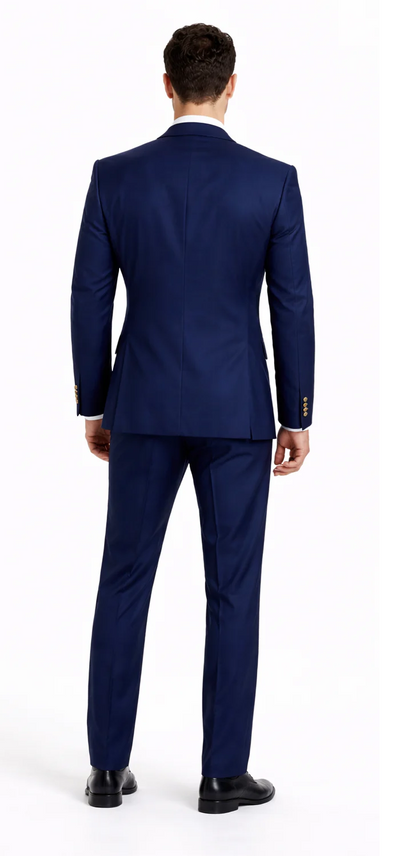 Rossiman Navy Blue Suit for Men – Classic 1-Button Peak Lapel Jacket & Double-Breasted Vest