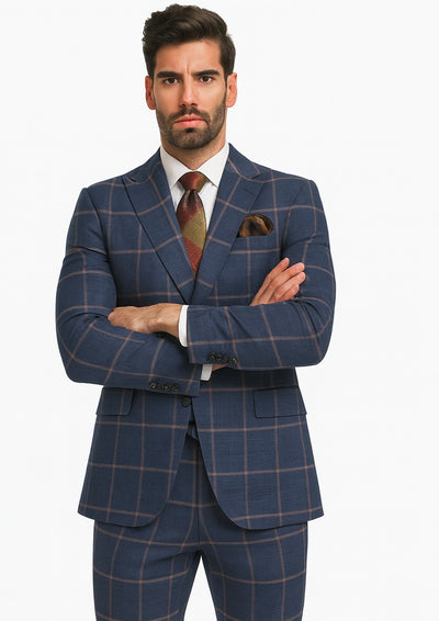 Rossiman Suits Brand - Plaid Textured Double breasted Style - Windowpane Pattern in Color Navy and Gray 5   - from alligatorwarehouse.com