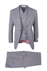 Tiglio Italian Suit - Real Wool Fabric Super 150's San Giovesse Light Gray Birdseye, Wide Leg Suit & Vest in Color Light Gray