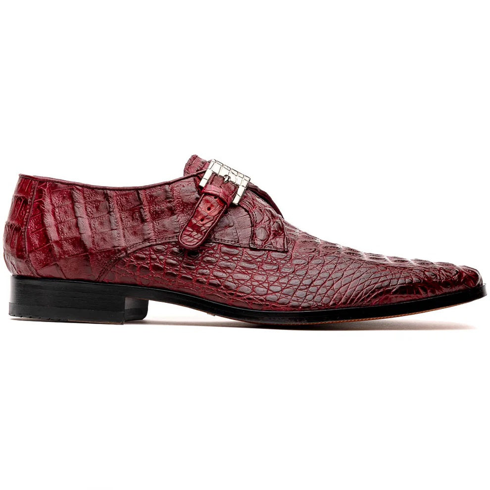 Marco Di Milano Luigi Wine Caiman Crocodile Monk Strap Dress Shoes 1 LUIGI_CAIMAN FUSCUS_WINE_8  - from alligatorwarehouse.com