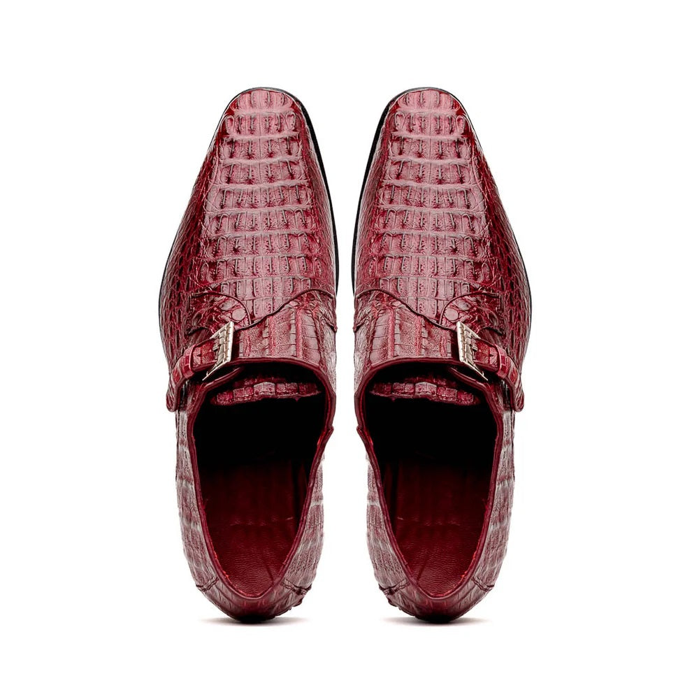 Marco Di Milano Luigi Wine Caiman Crocodile Monk Strap Dress Shoes 4 LUIGI_CAIMAN FUSCUS_WINE_8  - from alligatorwarehouse.com