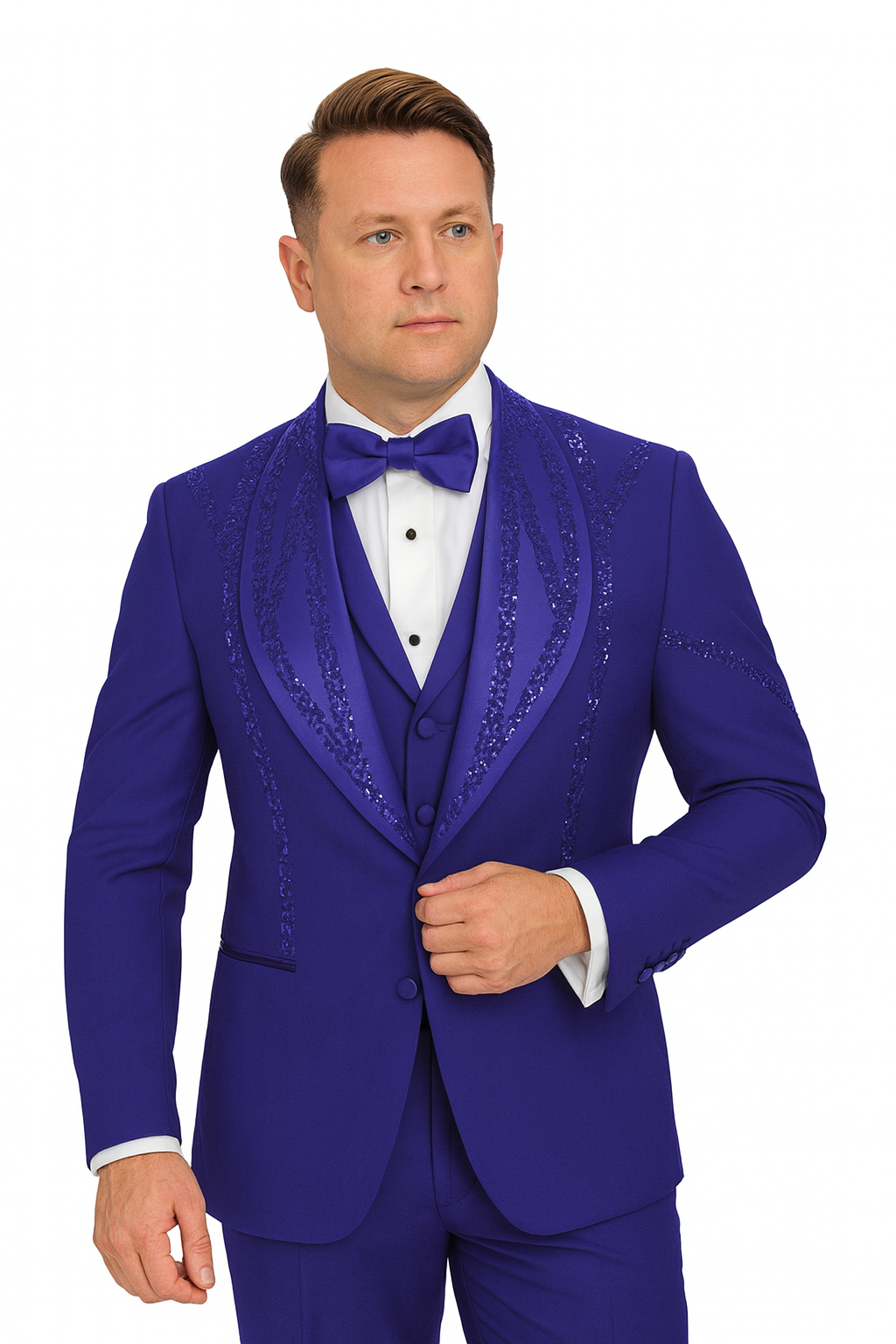 Royal Blue Italian Wool 3-Piece Modern Fit Tuxedo 1   - from alligatorwarehouse.com