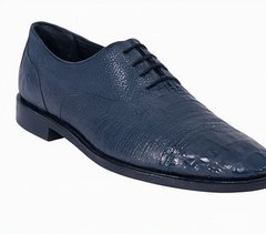 Los Altos Navy Lizard Crocodile Cap Toe Shoes