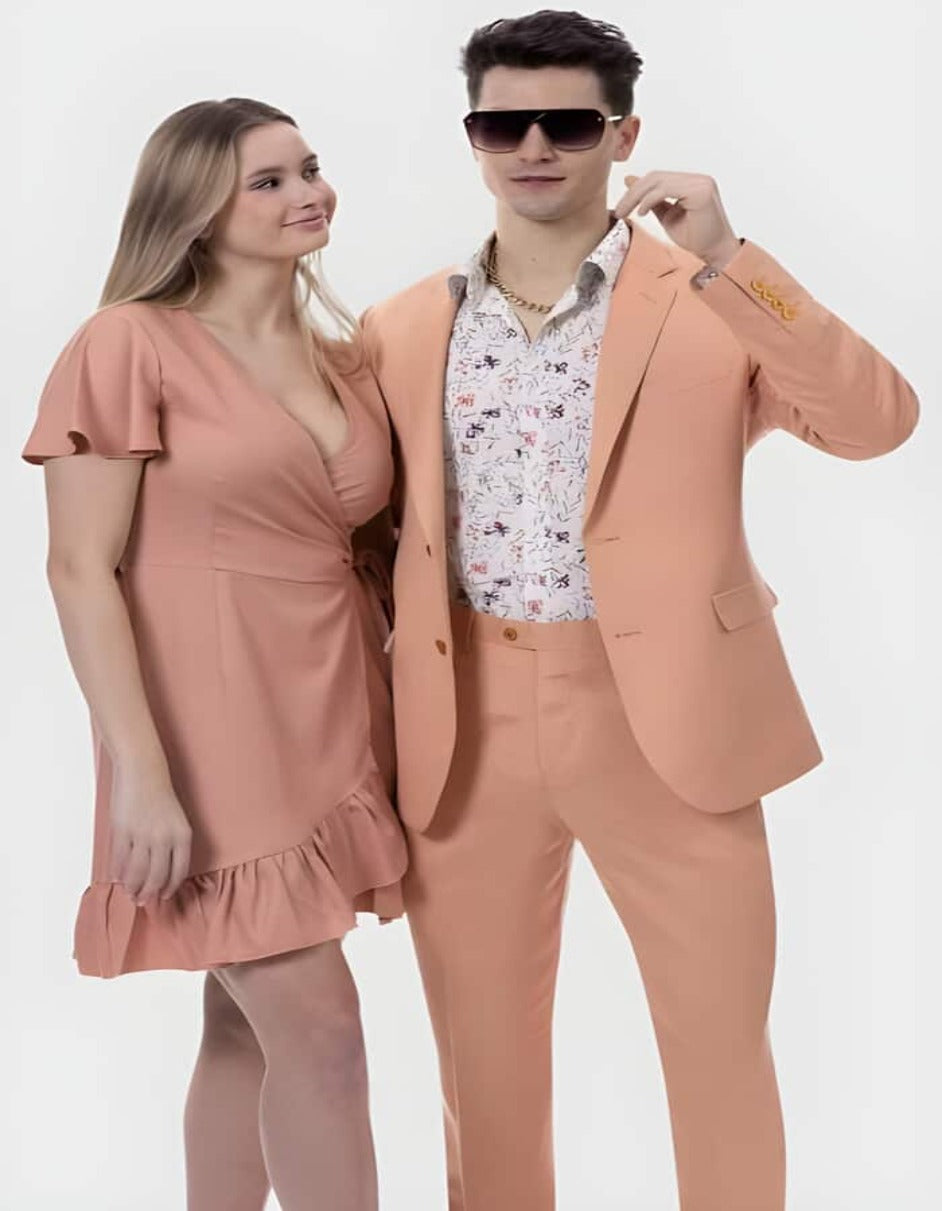 Linen Suit - Mens Summer Suits in Salmon - Beach Wedding Peach Prom Tuxedos
