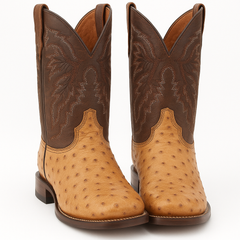 Dan Post Men's Alamosa Full Quill Ostrich Square Toe Boots - Sand