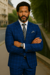 Wool Suit - Italian Made Business Suit by Statement Men's 2 Piece Big and Tall 100% Wool Fashion Suit - Bold Plaid