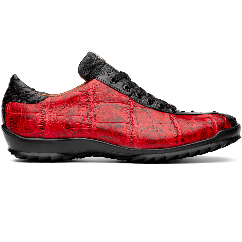 Marco Di Milano Saulo Black Cherry Exotic Ostrich and Alligator Casual Sneakers 1 SAULO_ALLIGATOR-OSTRICH_BLACK CHERRY_8  - from alligatorwarehouse.com