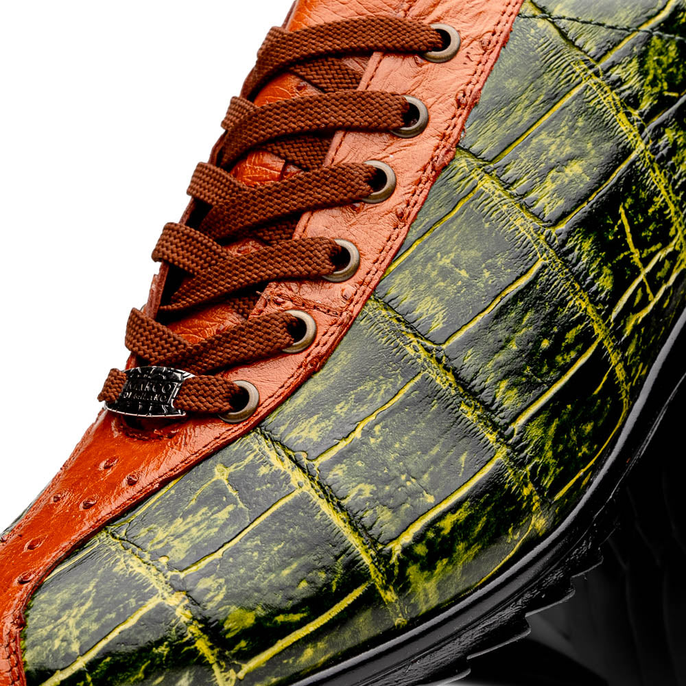 Marco Di Milano Saulo Green Exotic Ostrich and Alligator Casual Sneakers 3 SAULO_ALLIGATOR-OSTRICH_GREEN_8  - from alligatorwarehouse.com