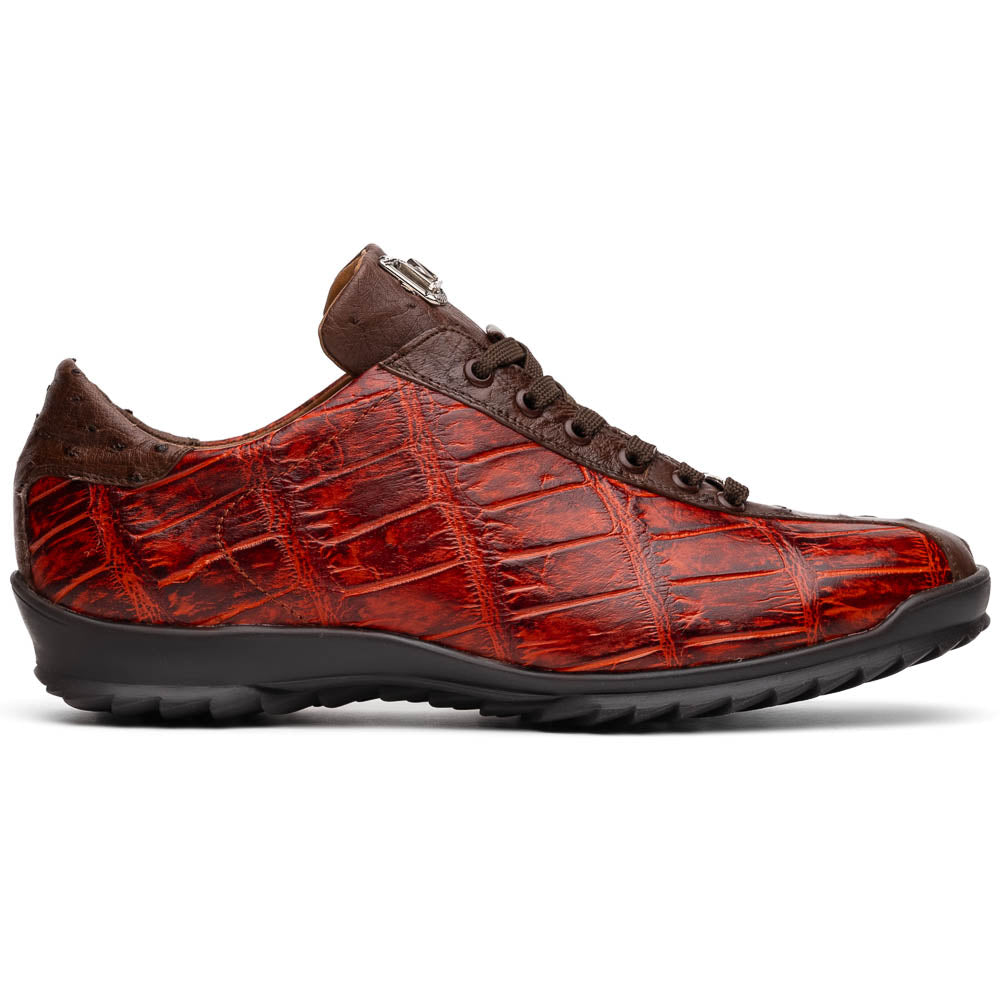 Marco Di Milano Saulo Cognac Exotic Ostrich and Alligator Casual Sneakers 1 SAULO_ALLIGATOR-OSTRICH_COGNAC_8  - from alligatorwarehouse.com