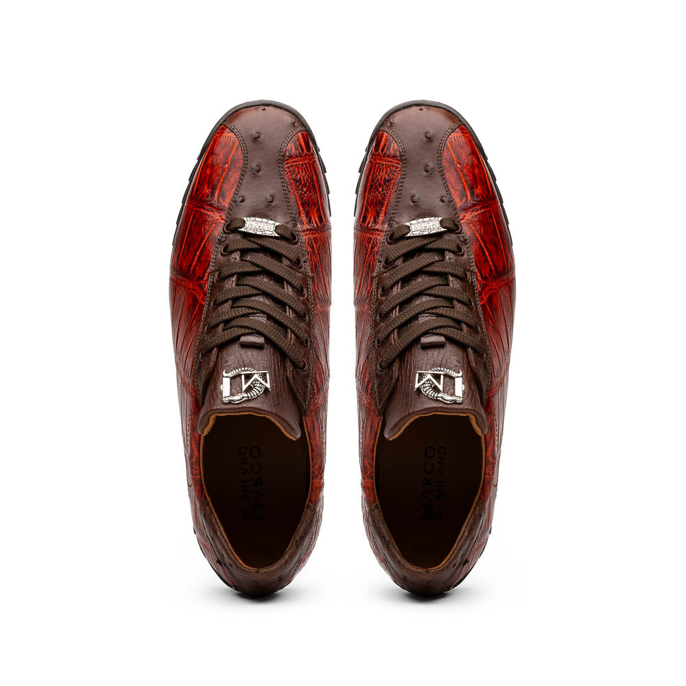 Marco Di Milano Saulo Cognac Exotic Ostrich and Alligator Casual Sneakers 5 SAULO_ALLIGATOR-OSTRICH_COGNAC_8  - from alligatorwarehouse.com