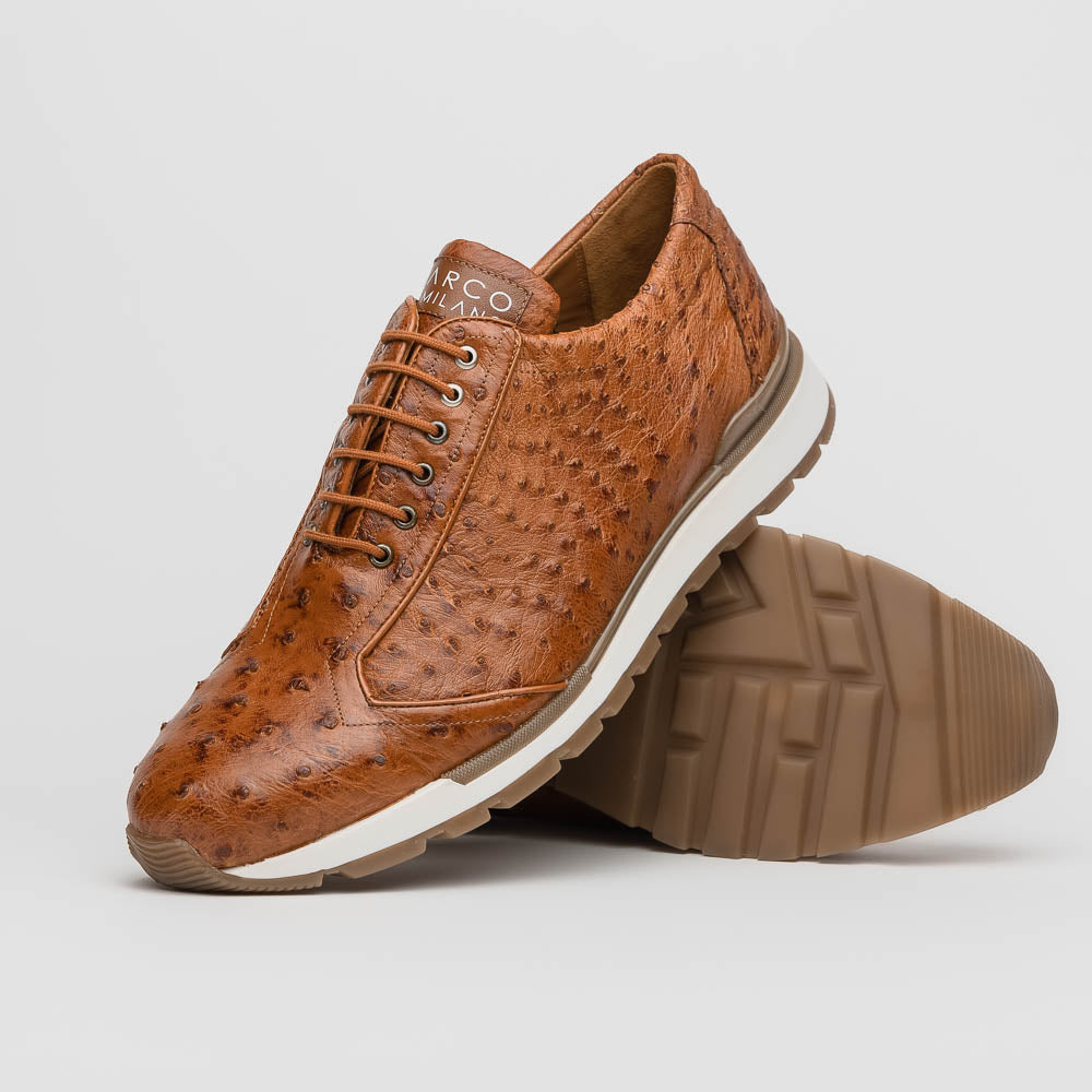 Marco Di Milano Scanno Cognac Ostrich Quill Sneakers 2 SCANNO_OSTRICH_COGNAC_8  - from alligatorwarehouse.com