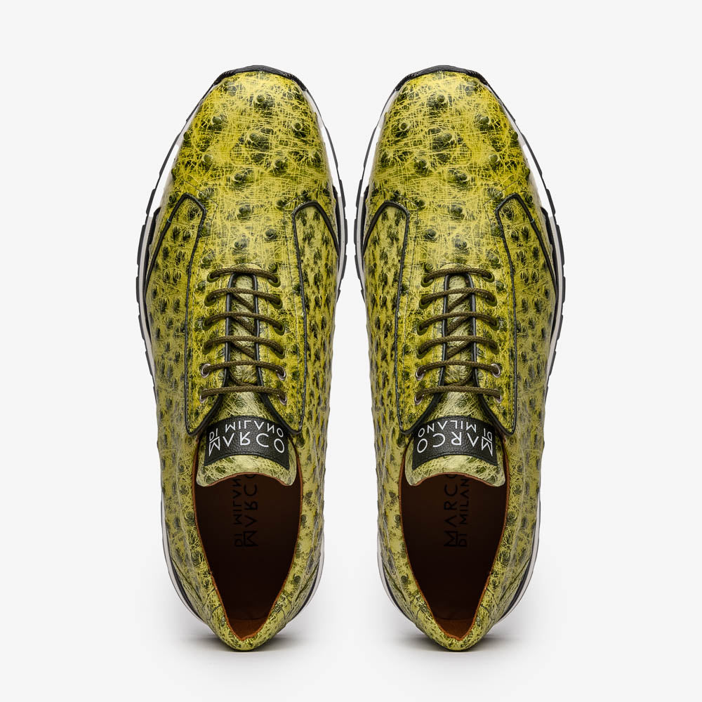 Marco Di Milano Scanno Green Ostrich Quill Sneakers 3 SCANNO_OSTRICH_GREEN_8  - from alligatorwarehouse.com