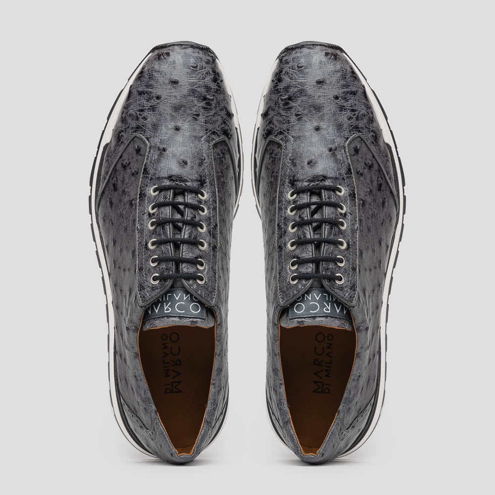 Marco Di Milano Scanno Antique Gray Ostrich Quill Sneakers 4 SCANNO_OSTRICH_ANT GRAY_8  - from alligatorwarehouse.com