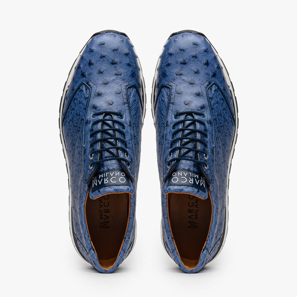 Marco Di Milano Scanno Antique Navy Ostrich Quill Sneakers 4 SCANNO_OSTRICH_ANT NAVY_8  - from alligatorwarehouse.com