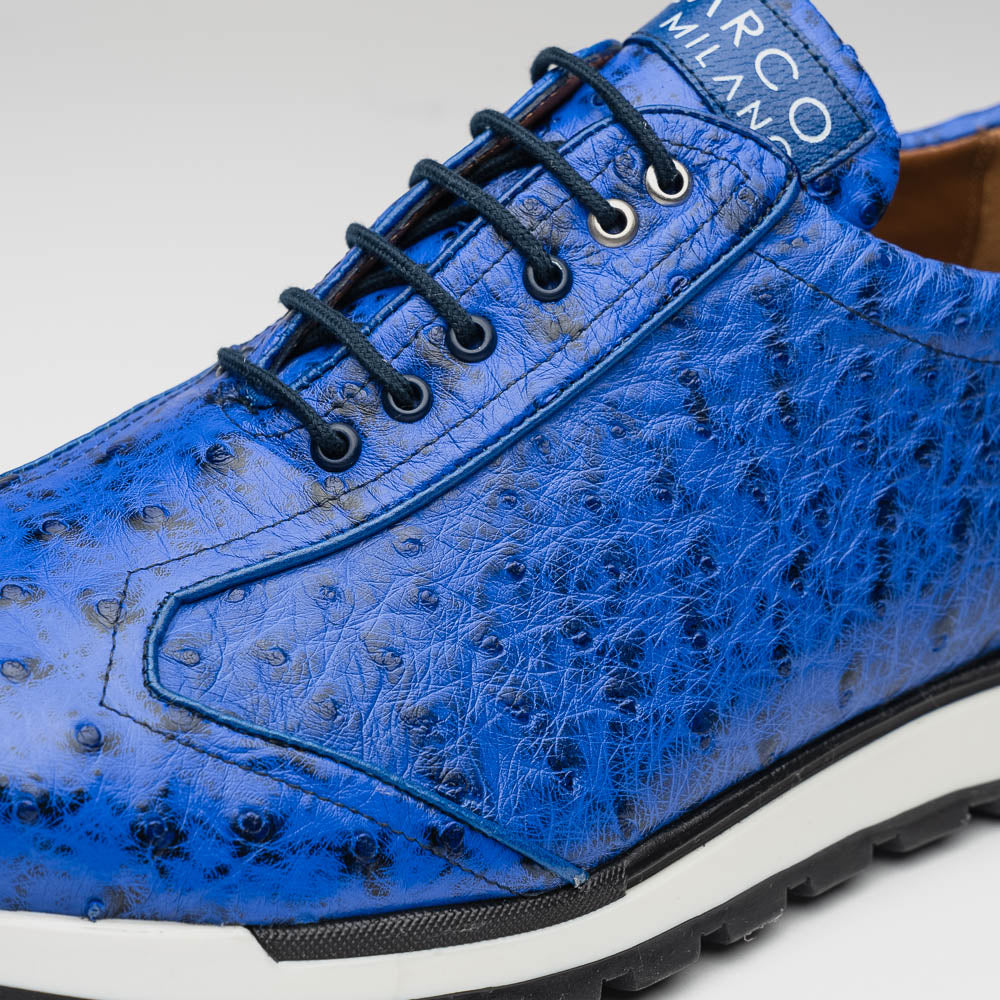 Marco Di Milano Scanno Electric Blue Ostrich Quill Sneakers 3 SCANNO_OSTRICH_ANT ELECTRIC BLUE_8  - from alligatorwarehouse.com
