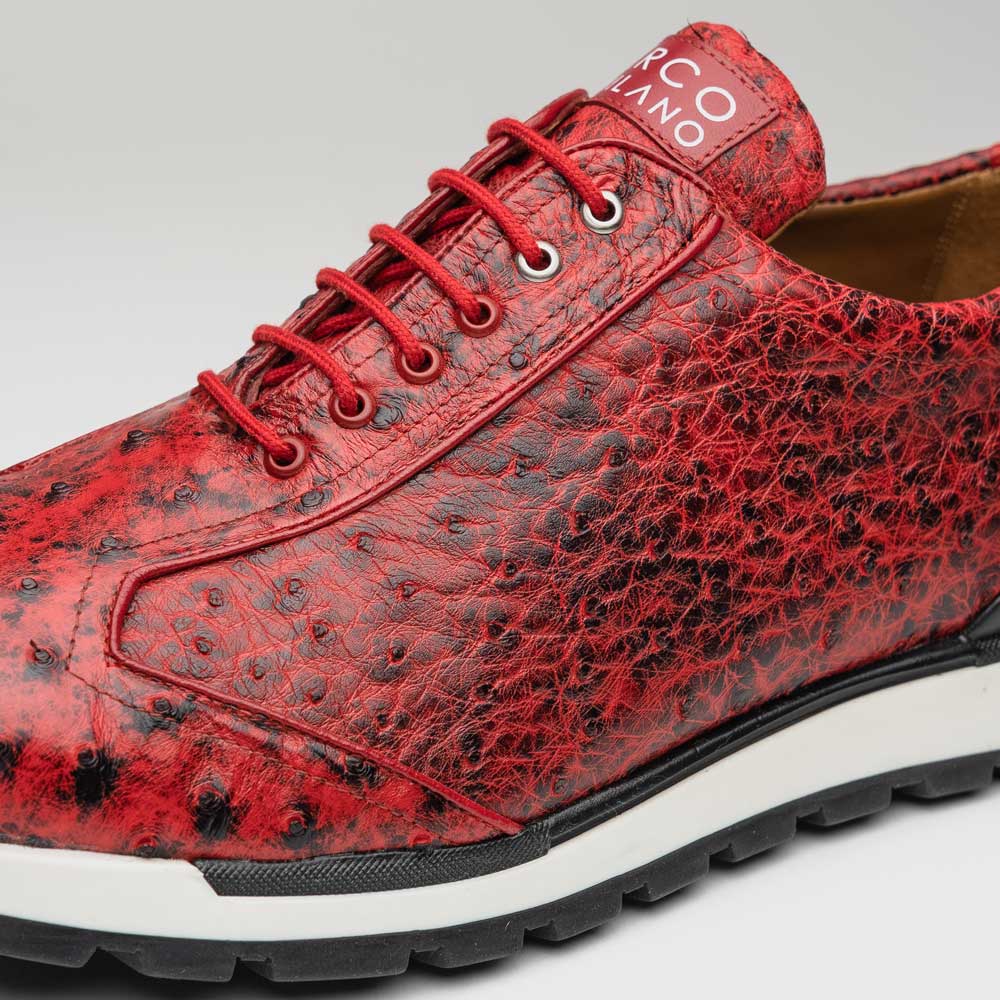 Marco Di Milano Scanno Antique Red Ostrich Quill Sneakers 3 SCANNO_OSTRICH_ANT RED_8  - from alligatorwarehouse.com