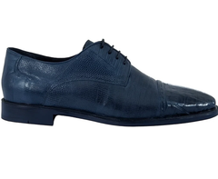Los Altos Navy Lizard Crocodile Cap Toe Shoes