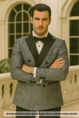 Silver Double Breasted Rough Streak Pattern Satin Peak Lapel Stacy Adams Men's Jacket