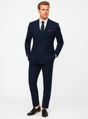 Slim Fit Double Breasted Suit Gold Buttons - Navy Suit - Designer Wool Suits