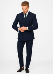 Slim Fit Double Breasted Suit Gold Buttons - Navy Suit - Designer Wool Suits