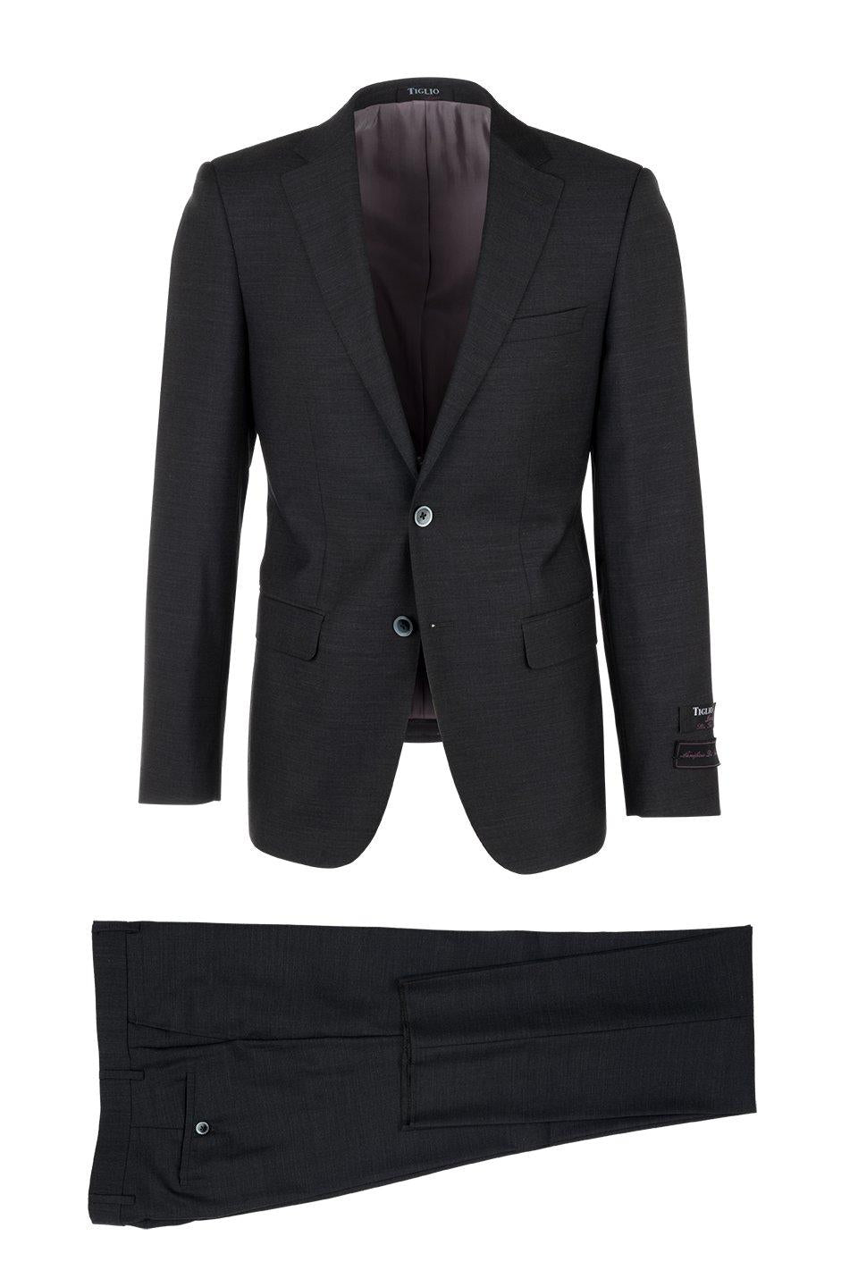 Tiglio Italian Suit - Real Wool Fabric Super 150's Porto Slim Fit Suit, Pure Wool Suit in Color Black