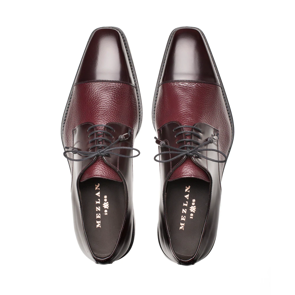 Mezlan Soka Calfskin & Deerskin Cap Toe Shoes Burgundy (15089)