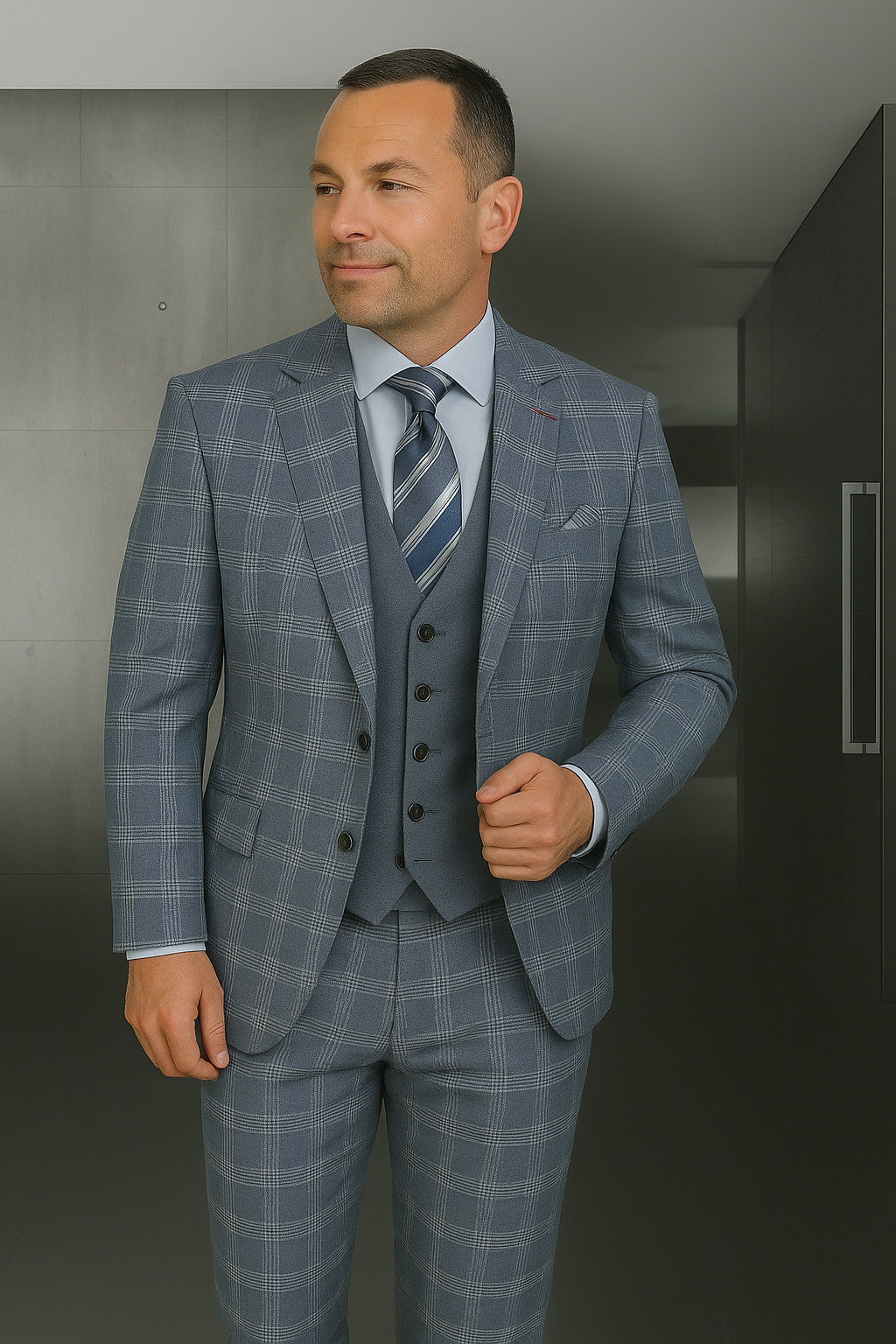 Wool Suit - Italian Made Business Suit by Statement Men's 3 Piece 100% Wool Modern Fit Suit - Coordinating Solid Color Vest 11 ZILONI-2_Grey_38R  - from alligatorwarehouse.com
