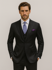 Steve Harvey Suits Brand - Mens Black Suit - Designer Brand Suit No Pleated Pants Modern Fit