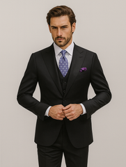 Steve Harvey Suits Brand - Mens Black Suit - Designer Brand Suit No Pleated Pants Modern Fit