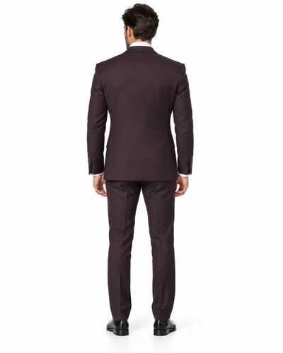 Mens 2 Button Modern Fit Vested Wool Suit in Eggplant