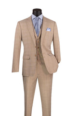 Vinci Men's 3-Piece Fit Glen Plaid Suit