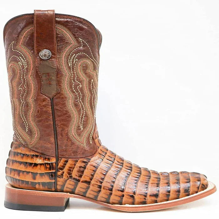 Men's Hudson Print Caiman Tail Square Toe Boots Cognac Men's Hudson Print Caiman Tail Square Toe Boots Cognac