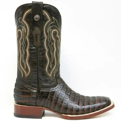 Men's Marshall Print Caiman Tail Square Toe Boots Brown 5   - from alligatorwarehouse.com