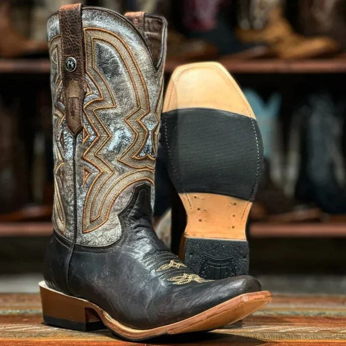 Men's Square Toe Bull Shoulder Leather Boots Brown Men's Square Toe Bull Shoulder Leather Boots Brown