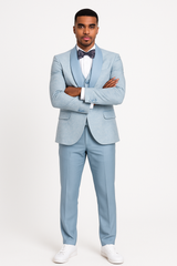 2024 Prom Special Blue Tuxedo Suit w/ Double-Breasted Vest by Tazzio