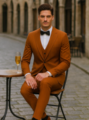 Tazzio Terracotta Orange Skinny Fit Pinstriped Suit for Men – Stylish Modern Suit