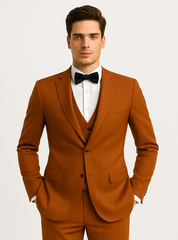 Tazzio Terracotta Orange Skinny Fit Pinstriped Suit for Men – Stylish Modern Suit