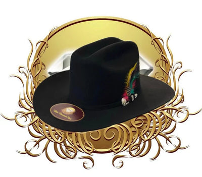 Texana 100X Estilo El Inombrable White Diamonds Color Negro con Plumas