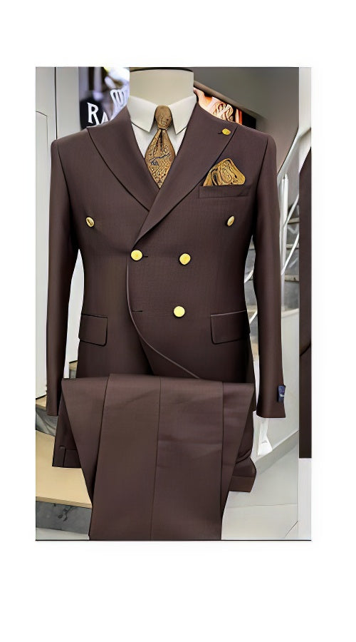 Mens Double Breasted Blazer - Wool Brown Sport Coat With Gold Buttons
