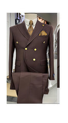 Mens Double Breasted Blazer - Wool Brown Sport Coat With Gold Buttons