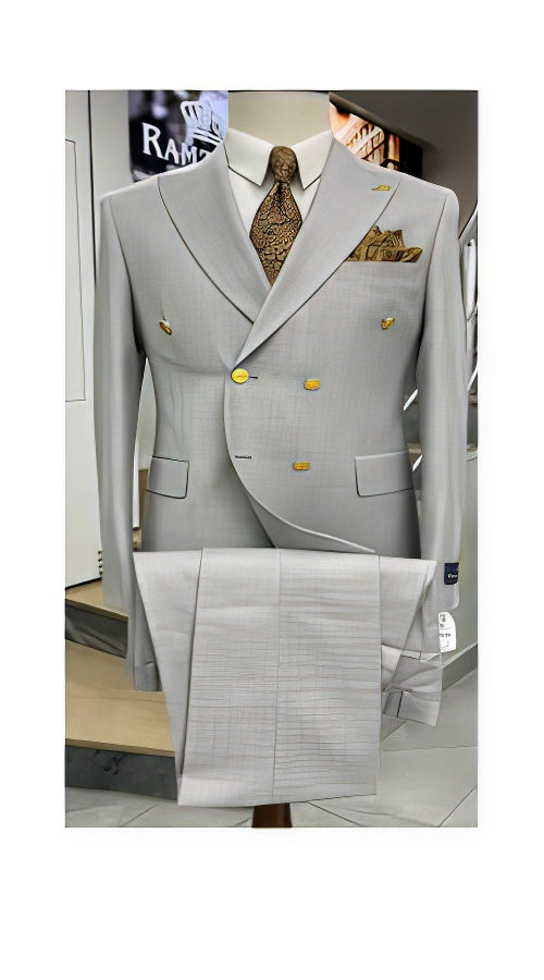 Mens Double Breasted Blazer - Wool Light Grey Sport Coat With Gold Buttons