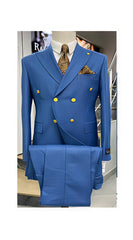 Mens Double Breasted Blazer - Wool Indigo - Sapphire Sport Coat With Gold Buttons