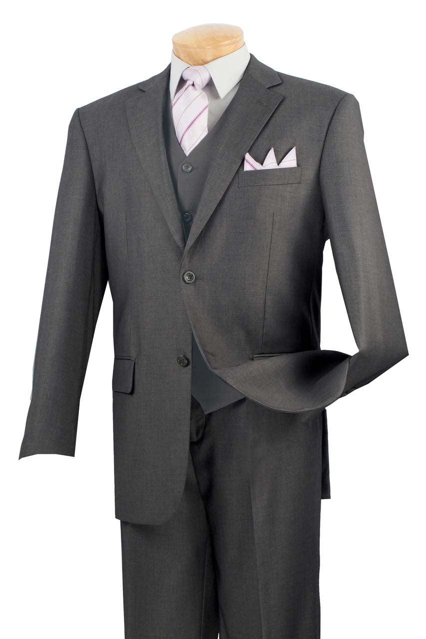 Three Piece Classic Fit Vested Suit pleated pants- Color Heather Gray