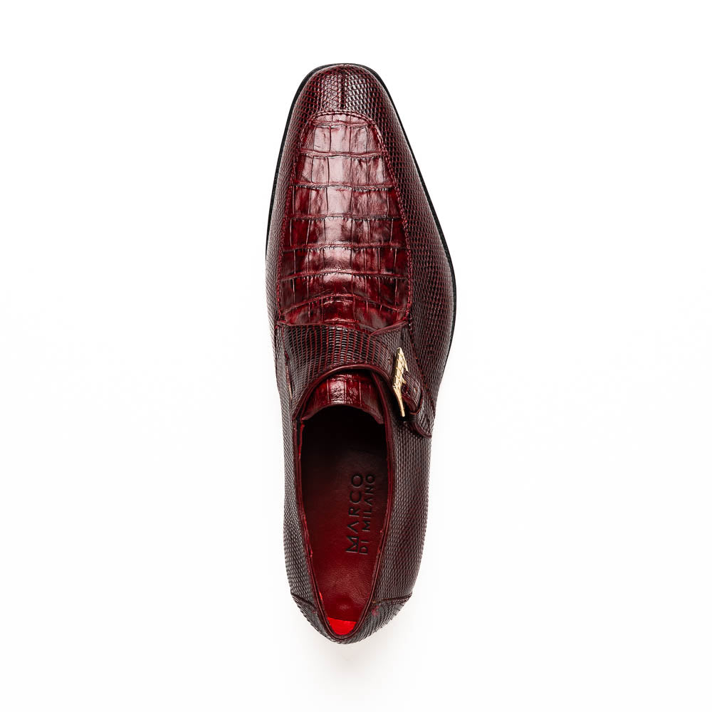 Marco Di Milano Toluca Men's Shoes Wine Exotic Crocodile & Lizard Monk Strap 4 TOLUCA_CAIMAN FUS-LIZ RING_WINE_8  - from alligatorwarehouse.com