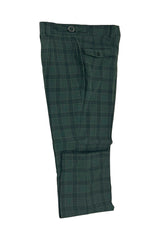 Tiglio Luxe Hunter Green with Black Windowpane Semi-Wide Leg Wool Marbella Dress Pants TL3362