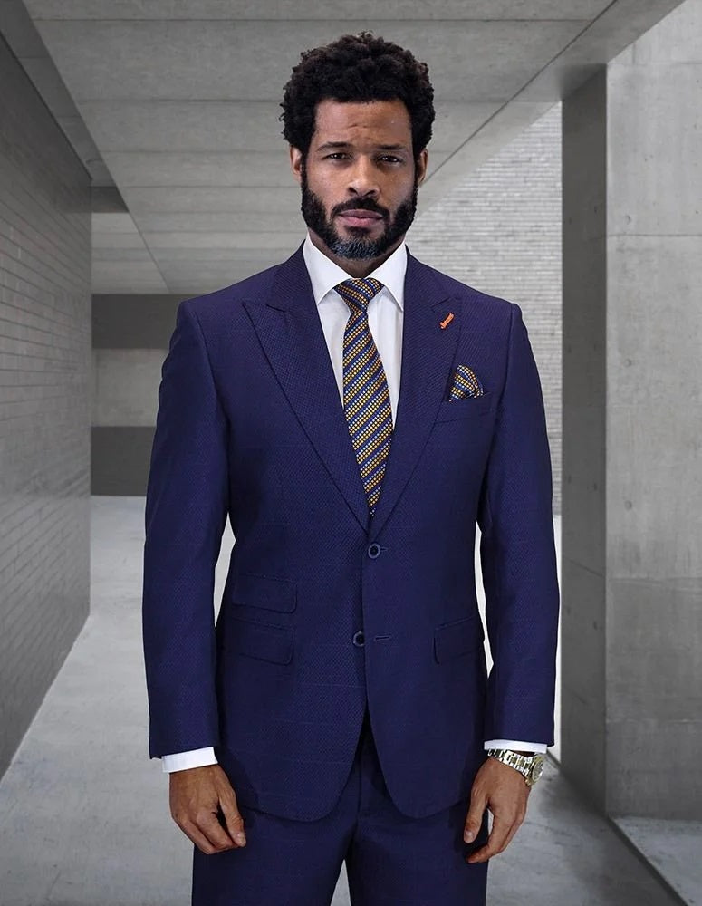 Statement Men's 2-Piece Modern Fit Suit – 100% Wool with Elegant Windowpane 2 TRIESTE-GRAY-34S  - from alligatorwarehouse.com