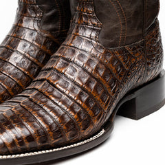 Marco Di Milano Tuscon Aged Brown Caiman Crocodile Square Toe Cowboy Boots
