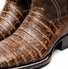 Marco Di Milano Tuscon Stone Brown Caiman Crocodile Square Toe Cowboy Boots