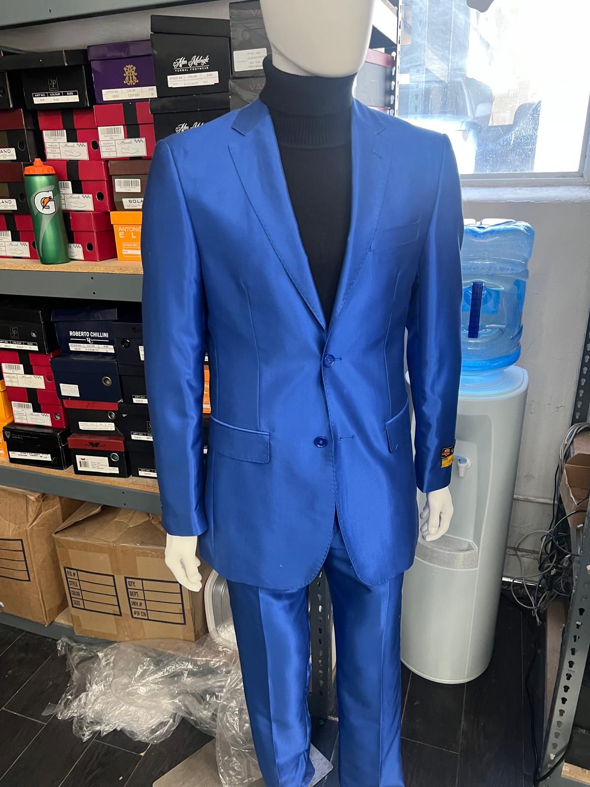 Men's Royal Blue Shiny Satin Suit – 2-Piece Slim Fit Tuxedo with Peak Lapel 7   - from alligatorwarehouse.com